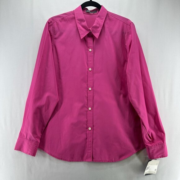 Liz Claiborne Blouse Size 12 Shirt Button Front Long Sleeve Cotton Woven Pink - Picture 1 of 12